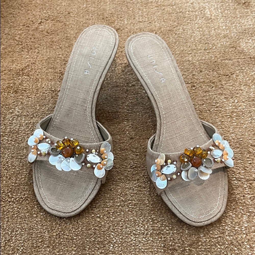 Unisa Tan Beaded Slide Kitten Heels